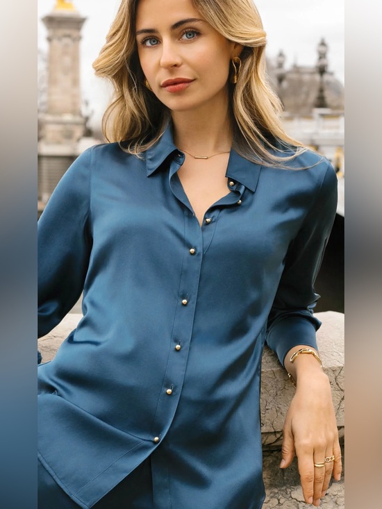 Ravella Tops - Ravella Milano Silk Blouse in Midnight Navy Small
